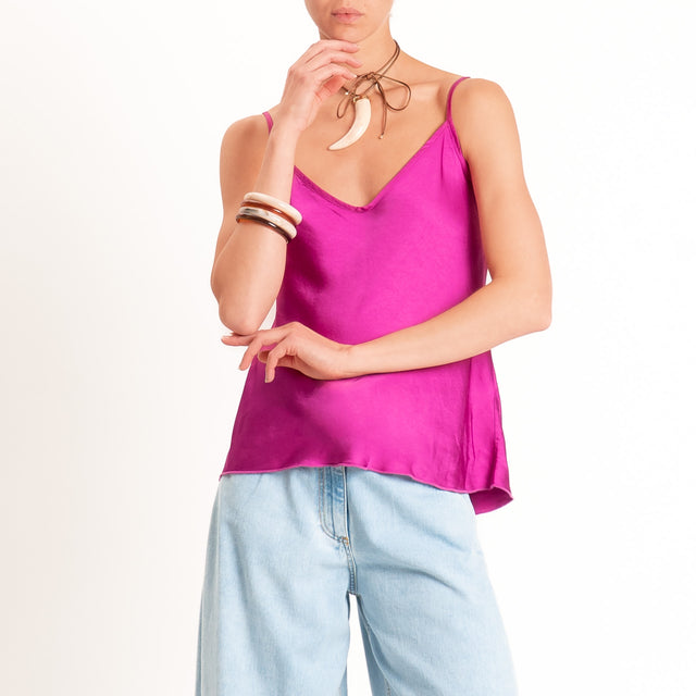 Tensione in-Top satin doppio scollo v - berry