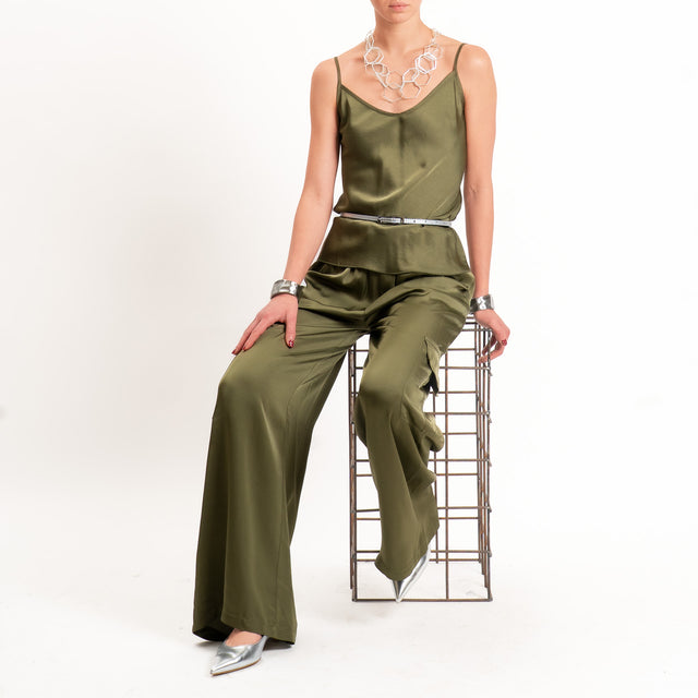 Tensione in-Top satin doppio scollo v - militare