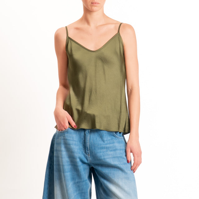 Tensione in-Top satin doppio scollo v - militare