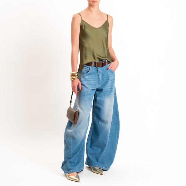 Tensione in-Top satin doppio scollo v - militare