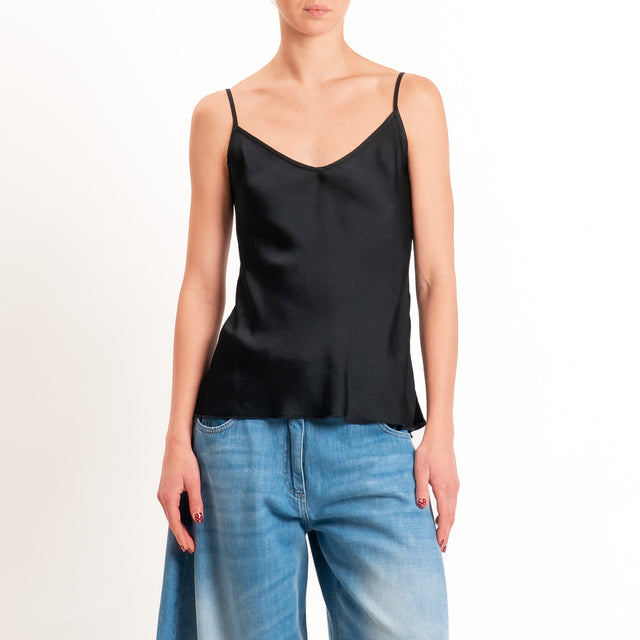 Tensione in-Top satin doppio scollo v - nero