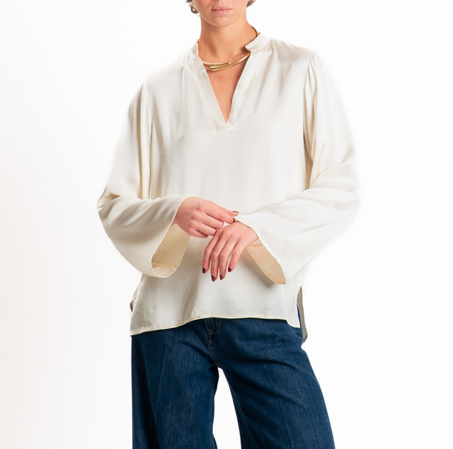 Tensione in-Blusa satin elasticizzato scollo v - burro
