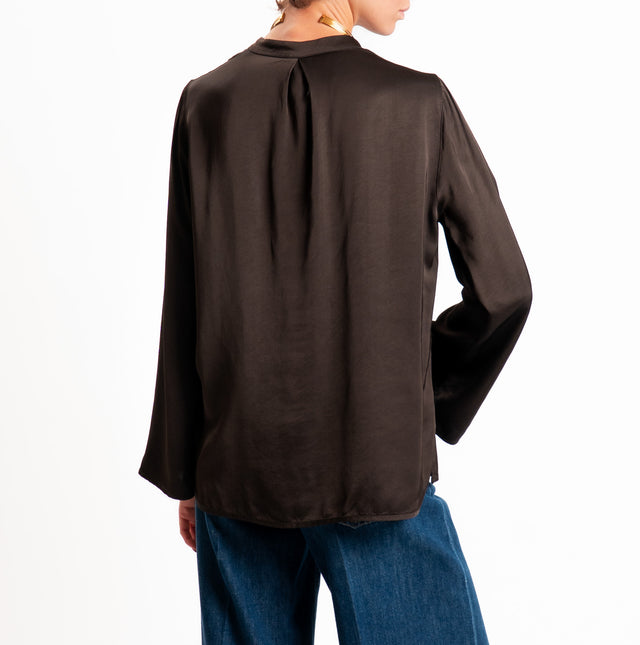 Tensione in-Blusa satin elasticizzato scollo v - moka