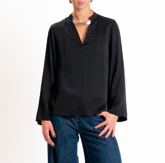 Tensione in-Blusa satin elasticizzato scollo v - nero