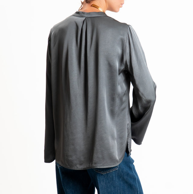 Tensione in-Blusa satin elasticizzato scollo v - piombo