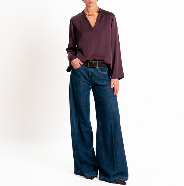 Tensione in-Blusa satin elasticizzato scollo v - burgundy