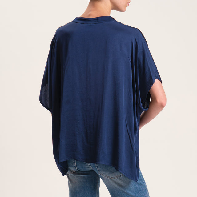Tensione in-Camicia satin manica scesa - blu