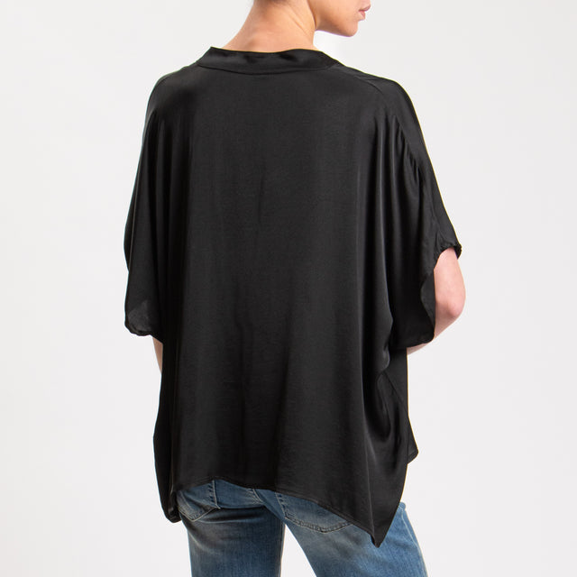Tensione in-Camicia satin manica scesa - nero