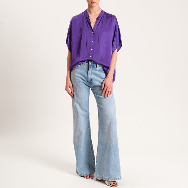 Tensione in-Camicia satin manica scesa - aubergine