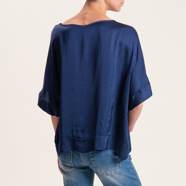 Tensione in-Blusa satin manica scesa - blu