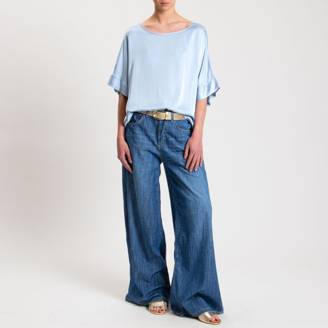 Tensione in-Blusa satin manica scesa - cielo
