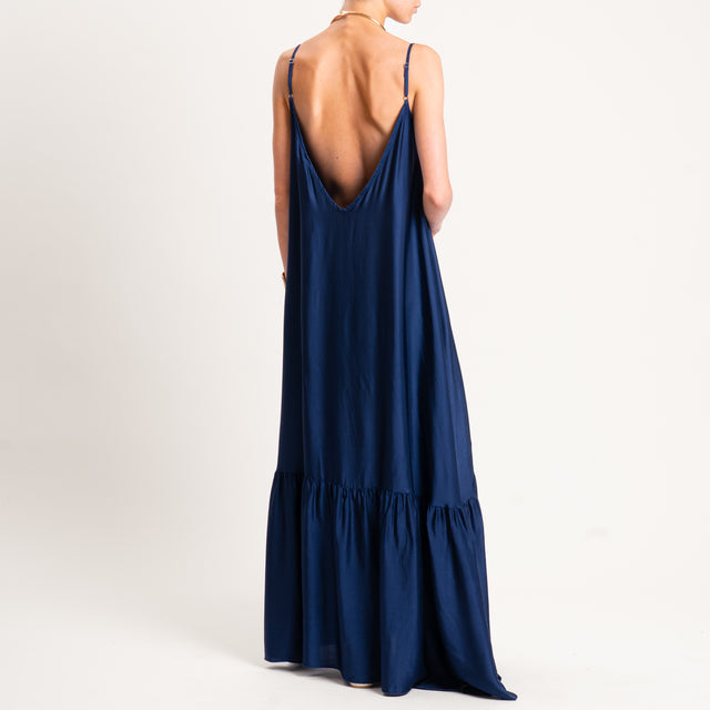 Tensione in-Abito in satin con balza bretelle regolabili - blu