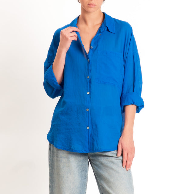 Tensione in-Camicia mussola con taschino - bluette