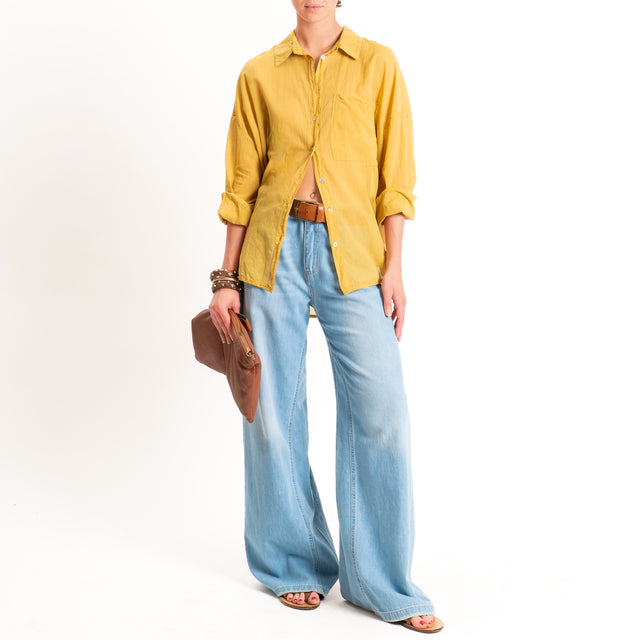 Tensione in-Camicia mussola con taschino - Senape