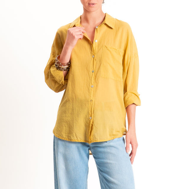 Tensione in-Camicia mussola con taschino - Senape