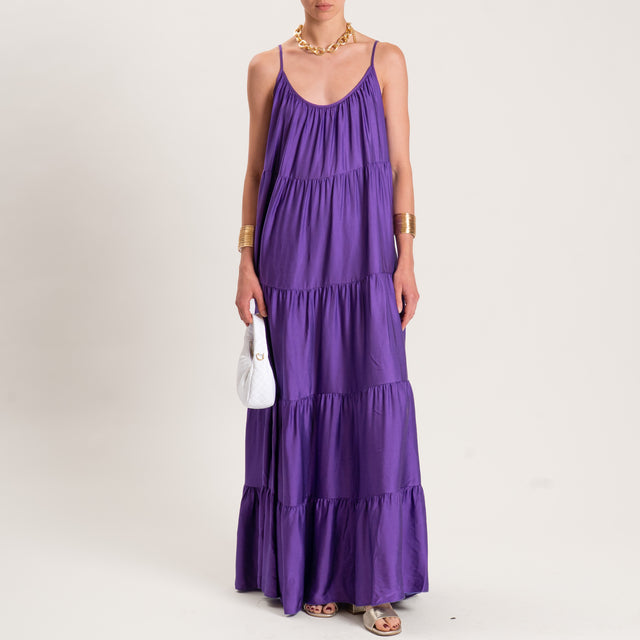 Tensione in-Abito satin con balze bretelle regolabili - viola