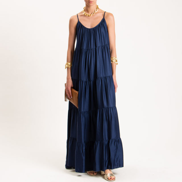 Tensione in-Abito satin con balze bretelle regolabili - blu