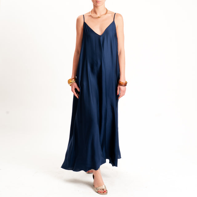 Tensione in-Abito satin svasato con tasche - blu
