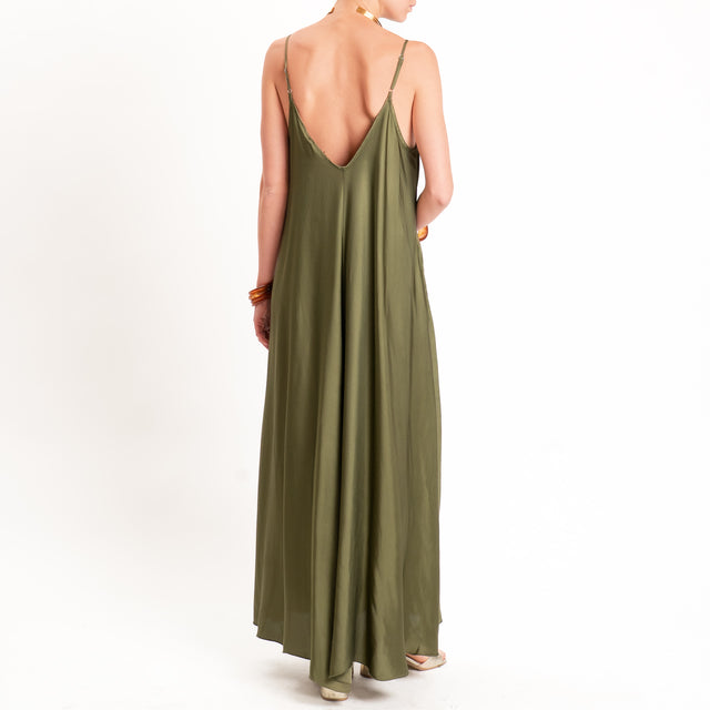 Tensione in-Abito satin svasato con tasche - militare