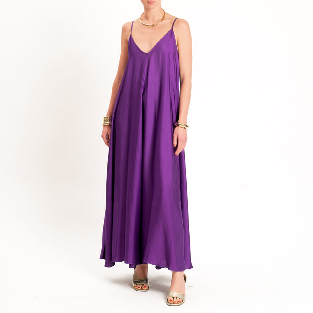 Tensione in-Abito satin svasato con tasche - viola