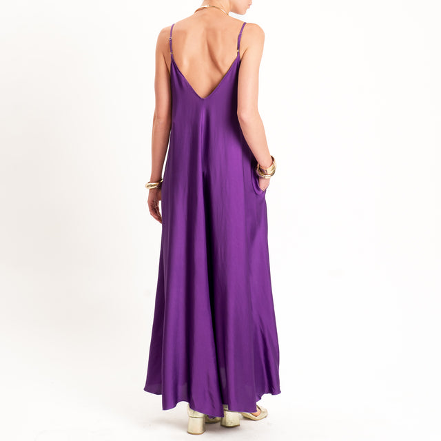 Tensione in-Abito satin svasato con tasche - viola