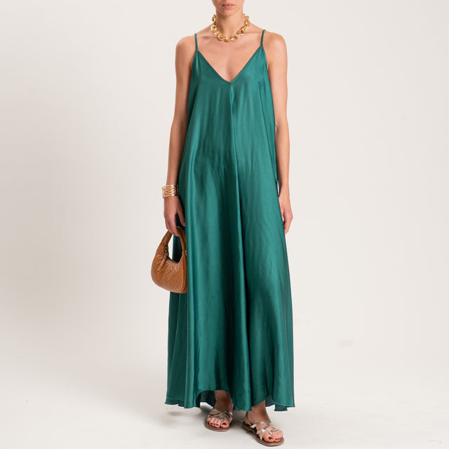 Tensione in-Abito satin svasato con tasche - verde
