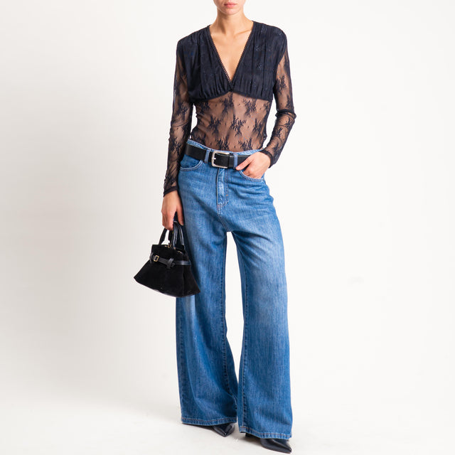 Tensione in-Body in pizzo scollo v - nero