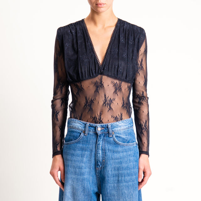 Tensione in-Body in pizzo scollo v - nero