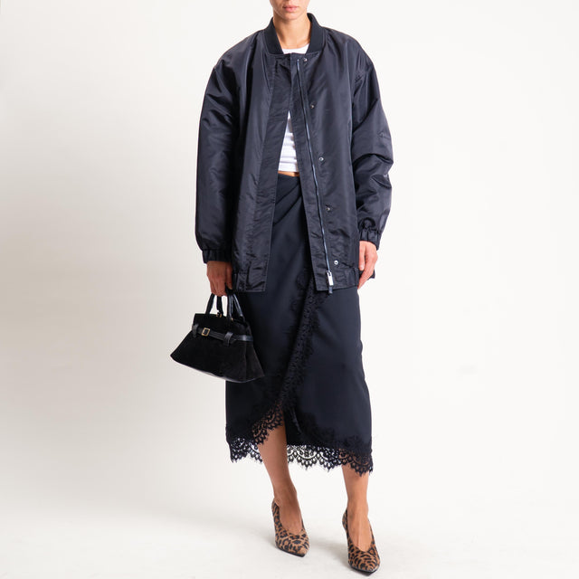 Tensione in-Gonna tessuto fluido con pizzo - nero