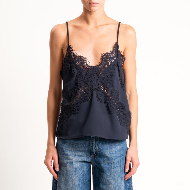 Tensione in- Top bretelle regolabili con pizzo - nero