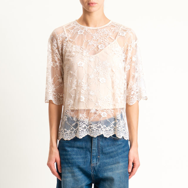 Tensione in-T-shirt in pizzo + top - burro