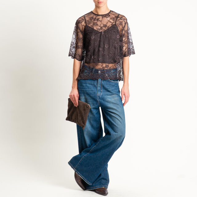 Tensione in-T-shirt in pizzo + top - moro