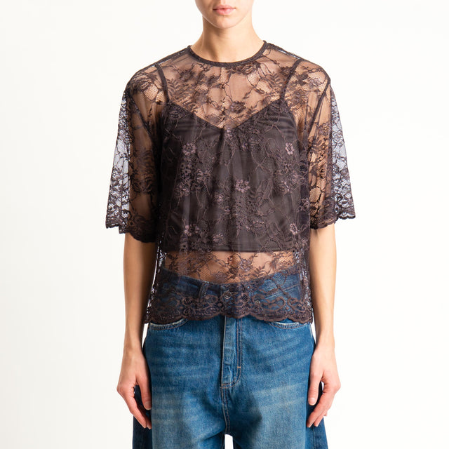 Tensione in-T-shirt in pizzo + top - moro