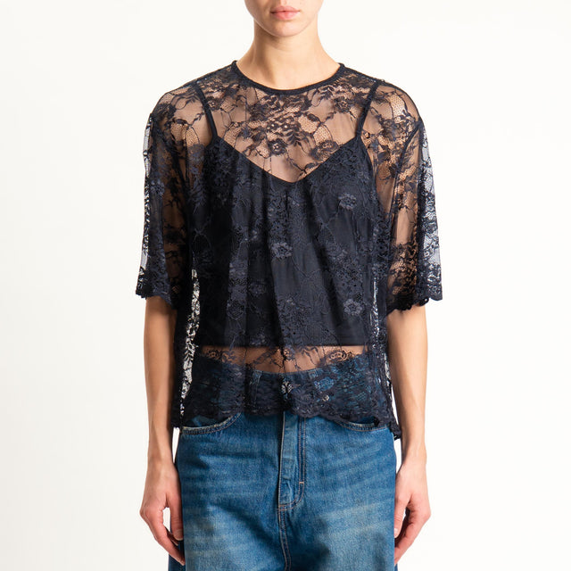 Tensione in-T-shirt in pizzo + top - nero