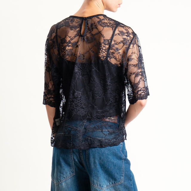 Tensione in-T-shirt in pizzo + top - nero