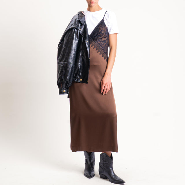 Tensione in- Abito satin con pizzo - moro