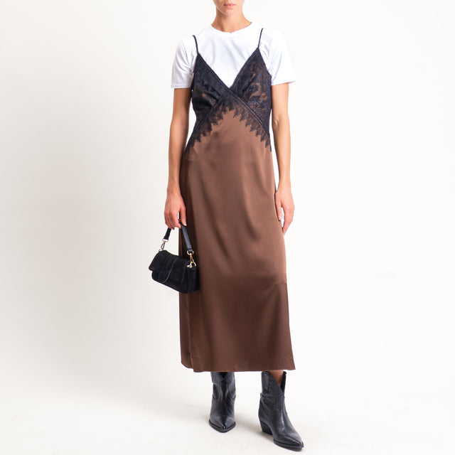 Tensione in- Abito satin con pizzo - moro