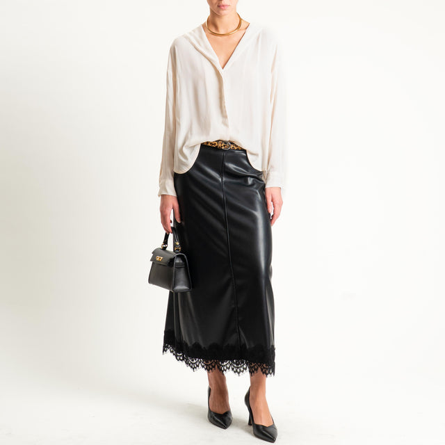 Tensione in-Gonna similpelle con pizzo - nero
