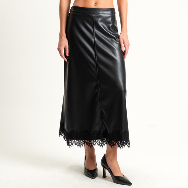 Tensione in-Gonna similpelle con pizzo - nero