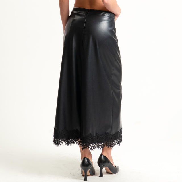 Tensione in-Gonna similpelle con pizzo - nero