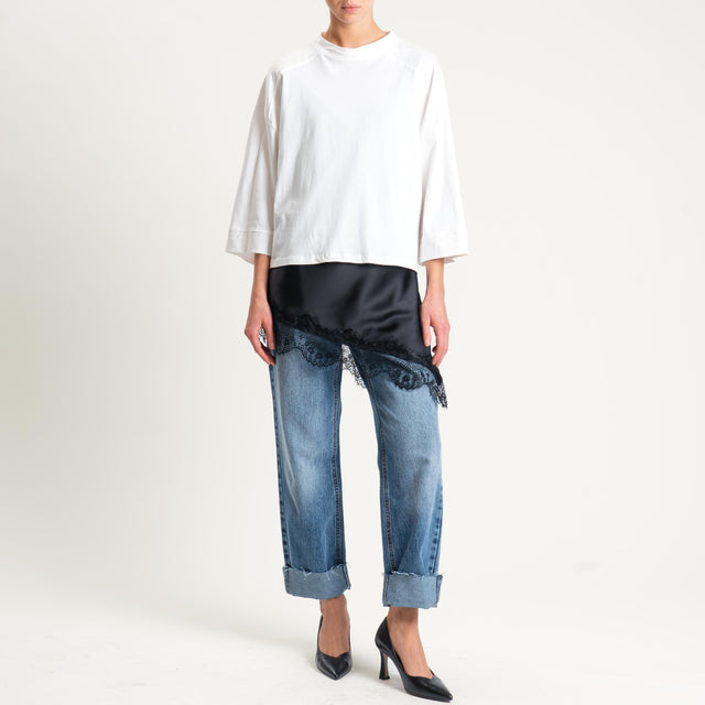 Tensione in-T-shirt + top satin con pizzo - bianco/nero
