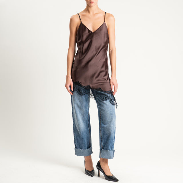 Tensione in-T-shirt + top satin con pizzo - nero/moro