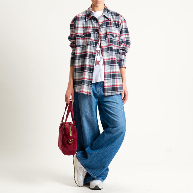 Tensione in-Camicia check flanella + t-shirt - grigio/latte/red