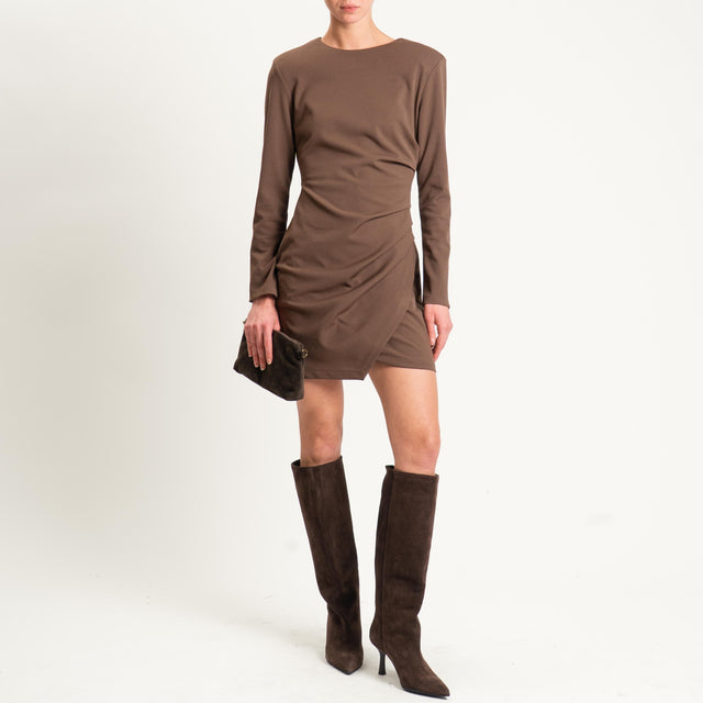 Tensione in- Abito corto scuba crepe con arricciatura laterale - moro