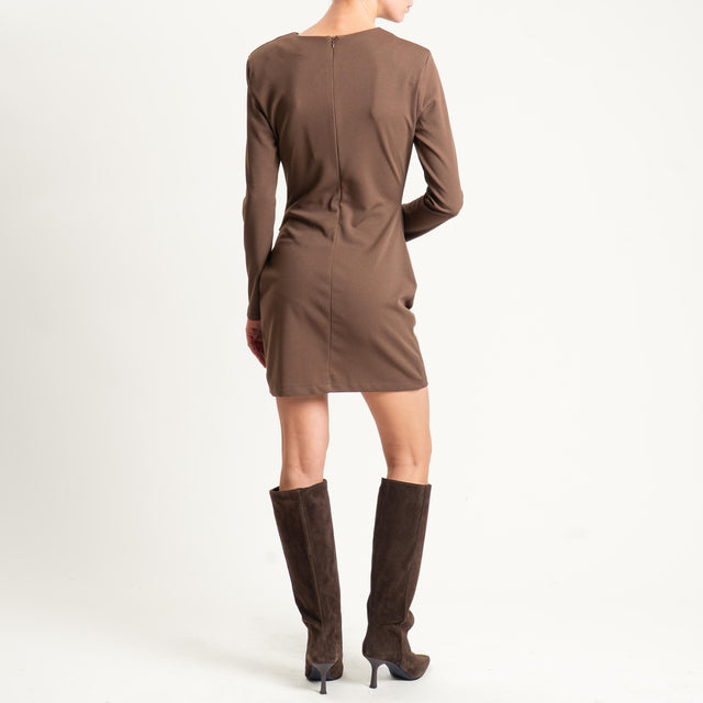 Tensione in- Abito corto scuba crepe con arricciatura laterale - moro