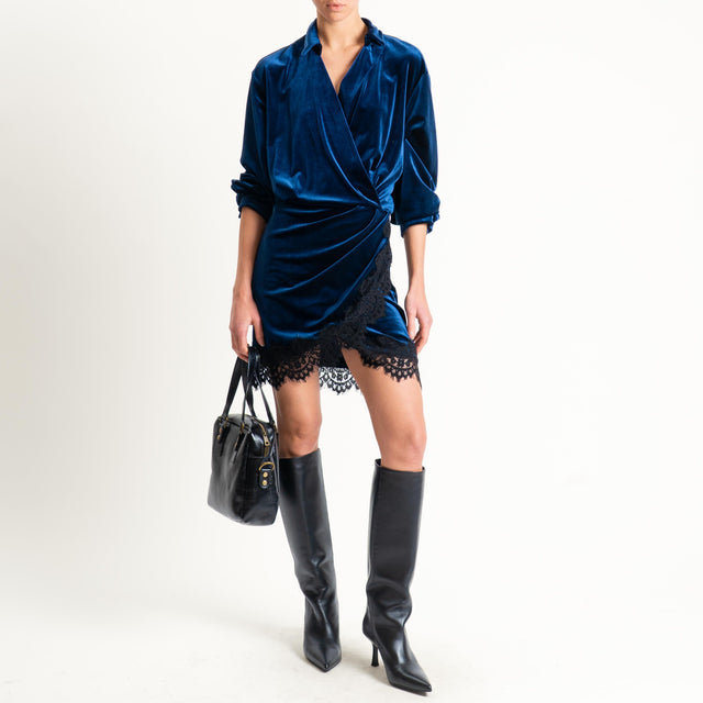 Tensione in-Abito in velluto ciniglia con pizzo - blu