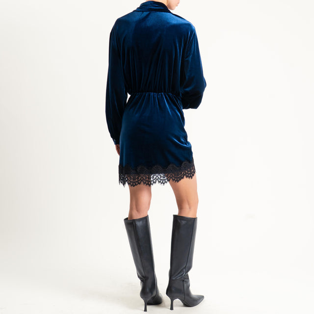 Tensione in-Abito in velluto ciniglia con pizzo - blu