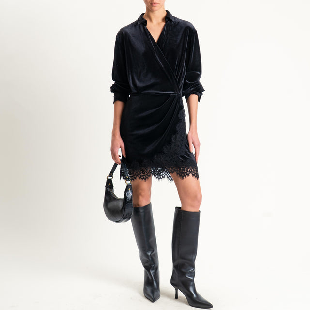 Tensione in-Abito in velluto ciniglia con pizzo - nero