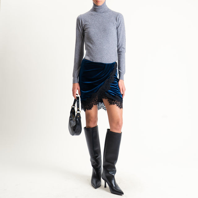 Tensione in-Minigonna velluto ciniglia con pizzo - blu