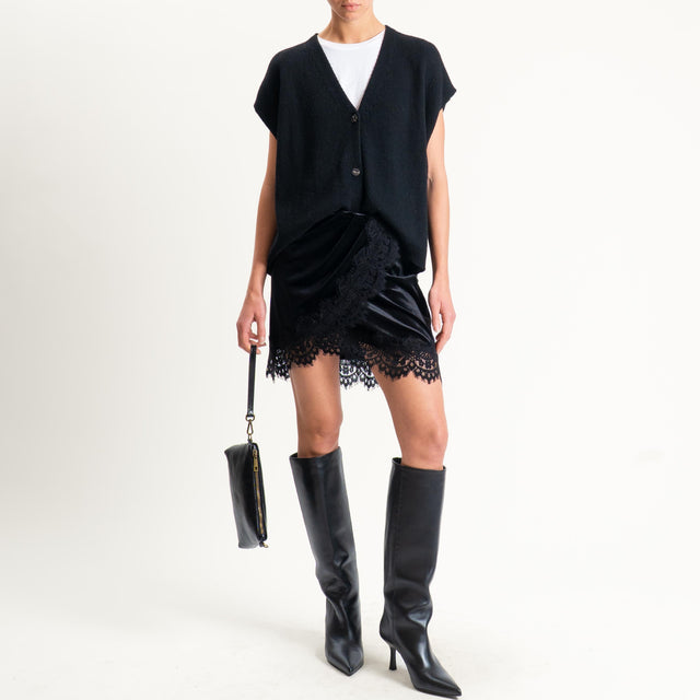 Tensione in-Minigonna velluto ciniglia con pizzo - nero